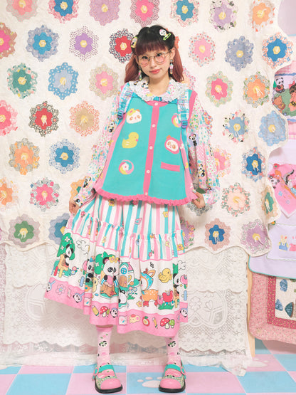 Rock mit Streifenmuster und Animalprint und geraffter Taille