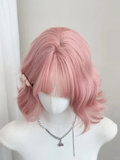 Air Wavy White 28CM Bangs Short Wig Pink/Creamy with