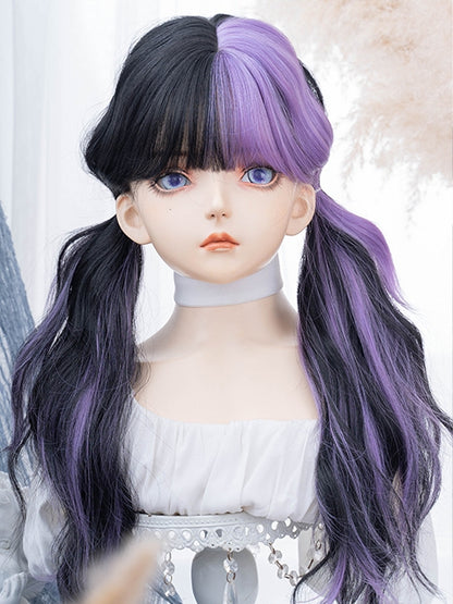 LilaSchwarz mit Perücke 74CM Pony Länge gewellte Air Split Farbe