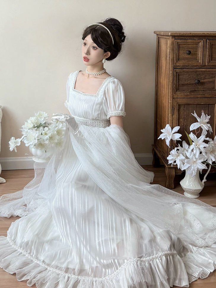White Dotted Tulle Shawl - sanshanjiu