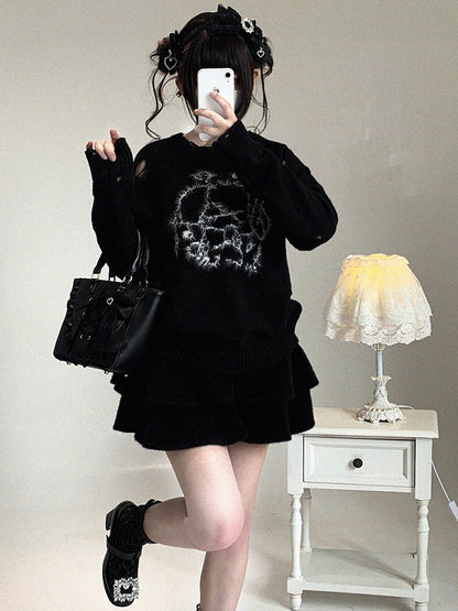 Cartoon Colors Kei Sweater 3 Distressed Jirai Print Oversized
