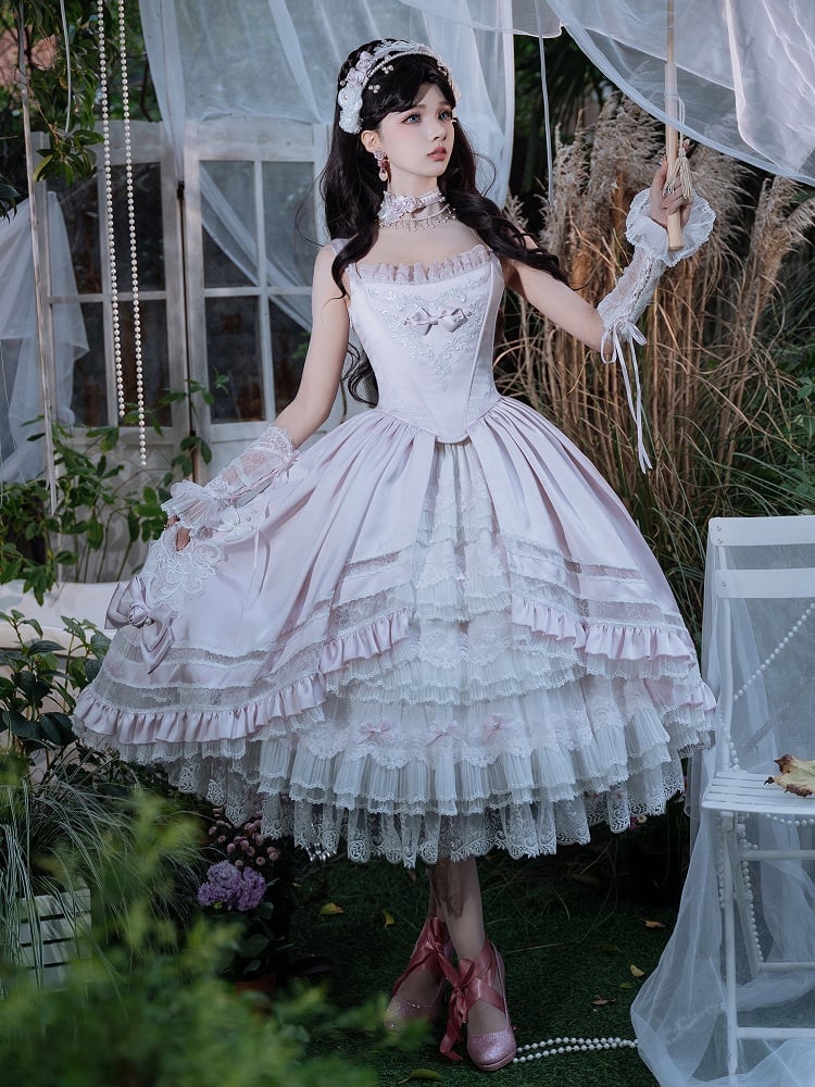 Rosette Light Pink Elegant Wedding Dress Hanayome Lolita JSK Full Set