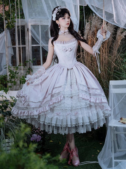 Rosette Light Pink Elegant Wedding Dress Hanayome Lolita JSK Full Set