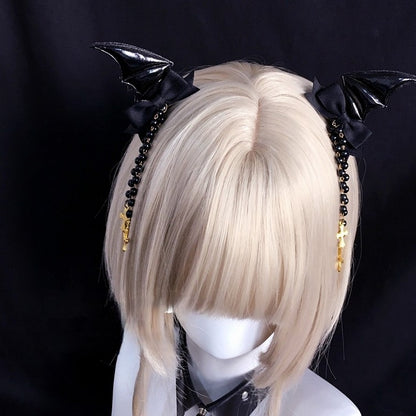 Hairclips Wings Bat Bow with Black Tassel Accents