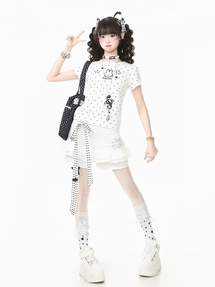 White Ruffled Shorts with Star & Puppy Embroidery - Languid Park