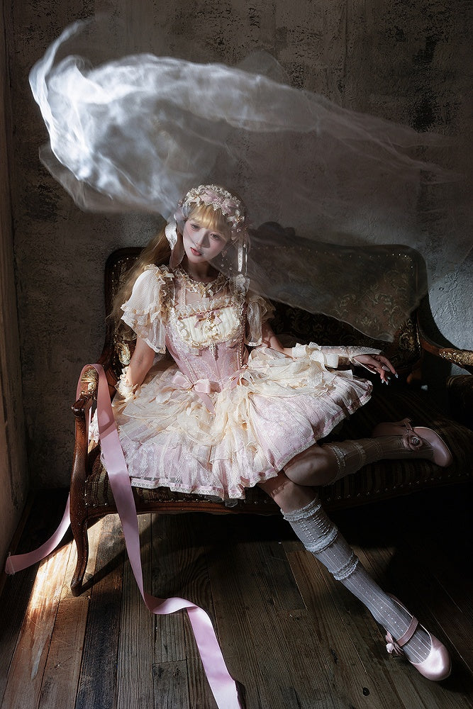 Lolita Balletcore Princess + Pink Floral Corset Top Print Boned Skirt Light