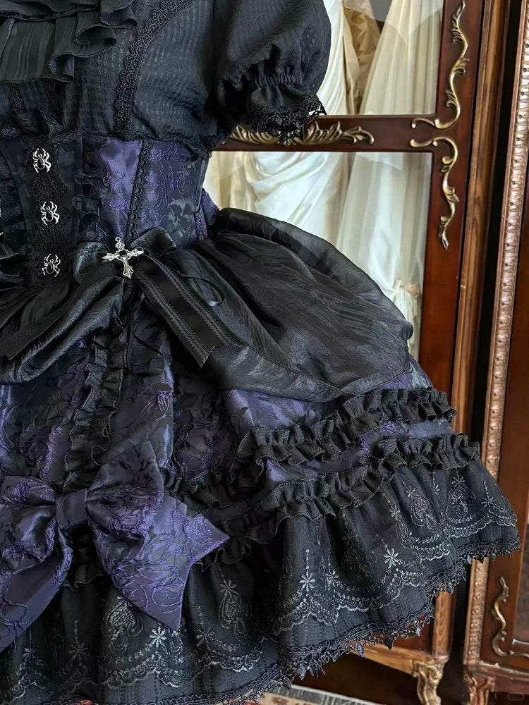 Gothic Spider Cross Skirt with Bowknot Details, Black & Purple - Pear Island Sweet Tea