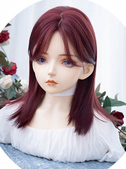 赤みがかった茶色のストレート合成ウィッグ（前髪付き）