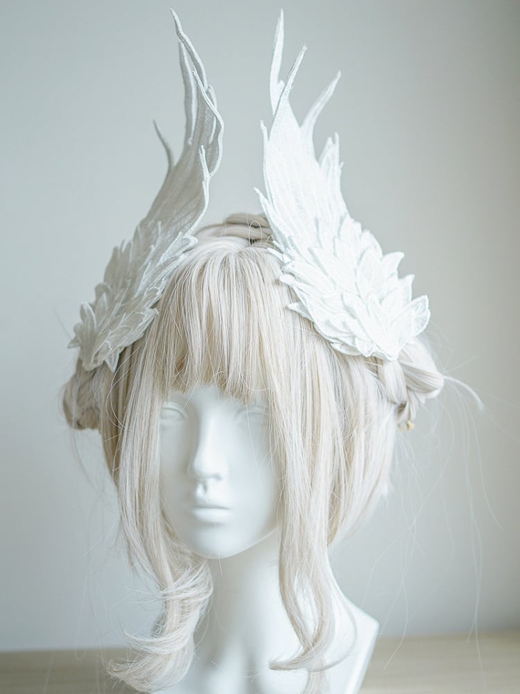 White/Black Embroidered Feather Lolita Wing Angel Hairclips