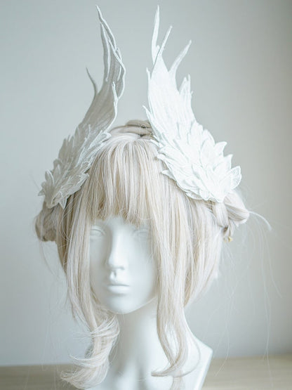 White/Black Embroidered Feather Lolita Wing Angel Hairclips