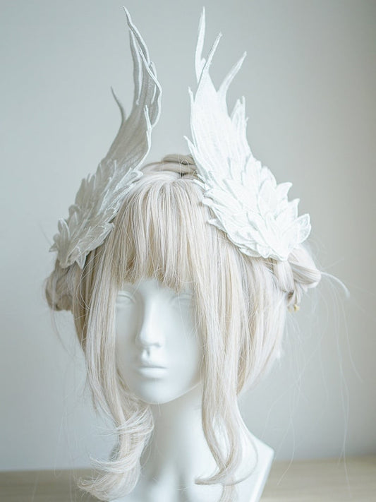 White/Black Embroidered Feather Lolita Wing Angel Hairclips