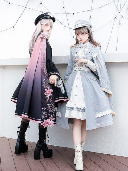 Lolita Details Blue Fringe Military Cape Shoulder One Golden with Trim