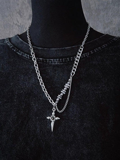 Gothic Silver Cross Pendant Chain Necklace