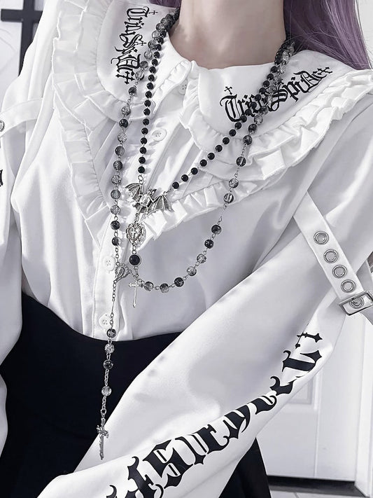 Buchstabe Peter Details Weiße Schnalle Emo Kragen Punk Bluse Print Pan