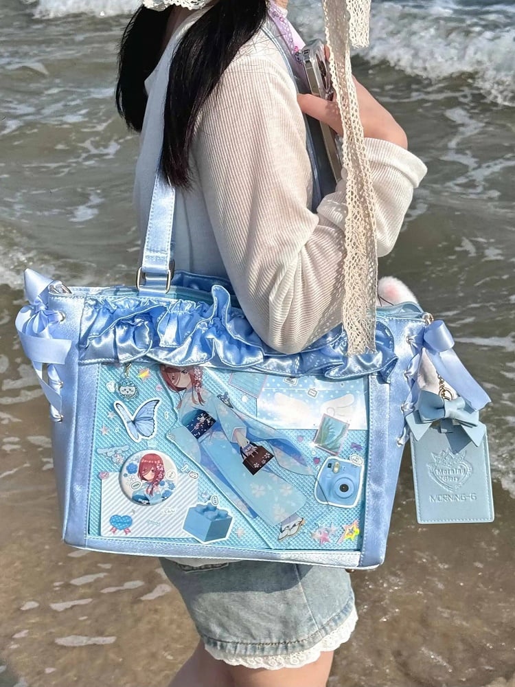 Tasche Blau Karte Ita Halter Rüschen Riemen Satin Mit Borten Schleife Selbstbinden