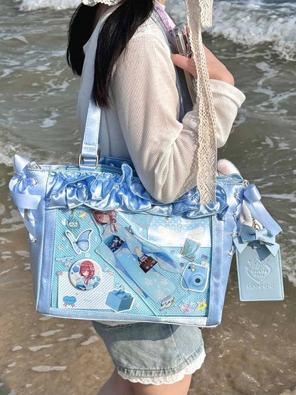 Tasche Blau Karte Ita Halter Rüschen Riemen Satin Mit Borten Schleife Selbstbinden