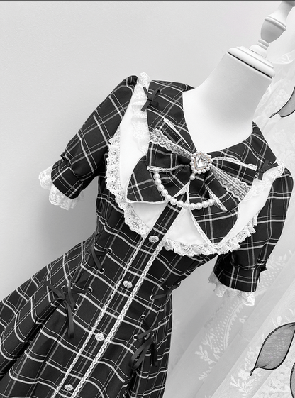 ミニドレス+ショーツ ジライ ブラック レースアップ チェック柄 セット 装飾ディテール ケイウエスト ラインストーン