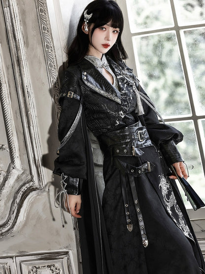 Black Shawl-Collar Jacket with Tassel Details - Unknown Star