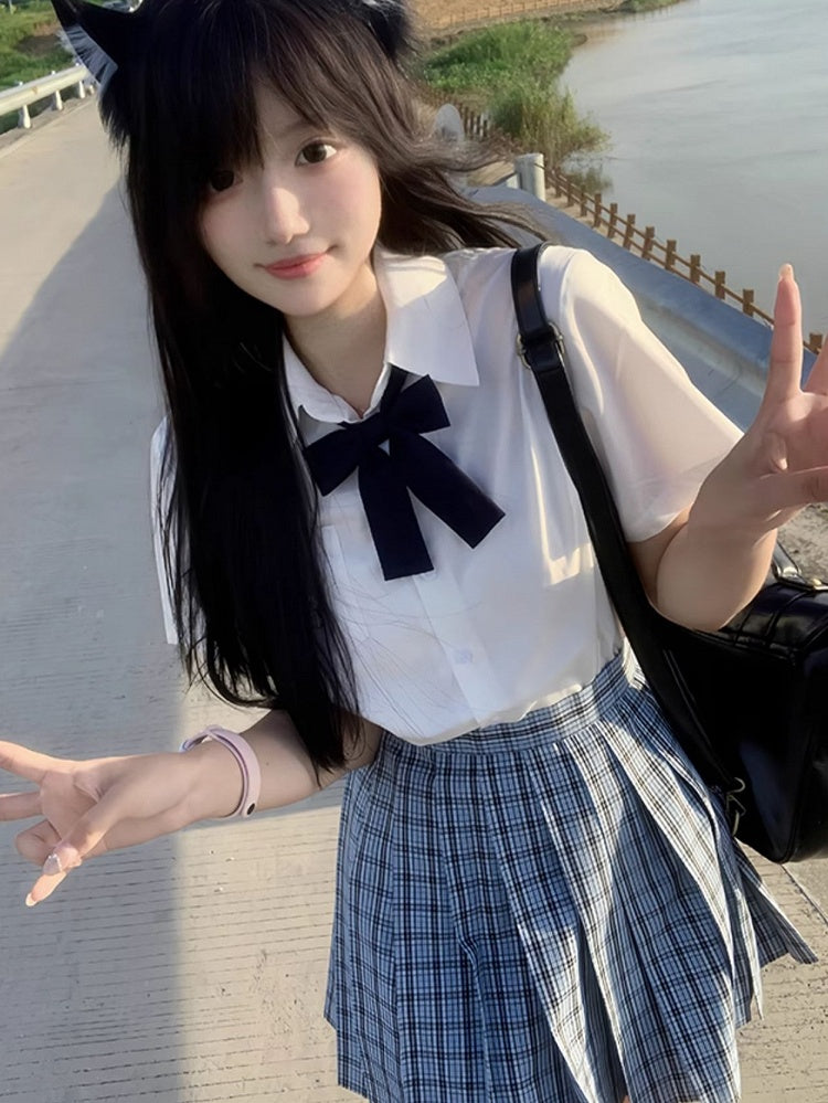 Short Style Preppy JK Shirt Uniform White Sleeves