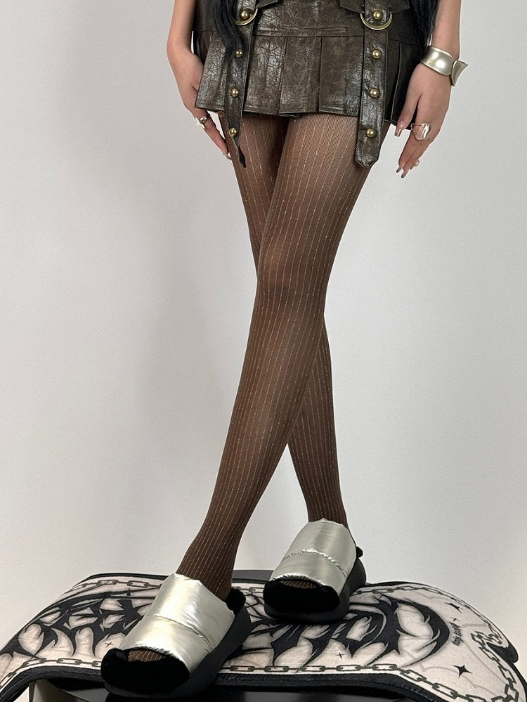 Black/Red/Gray/Brown Tights Pattern Striped