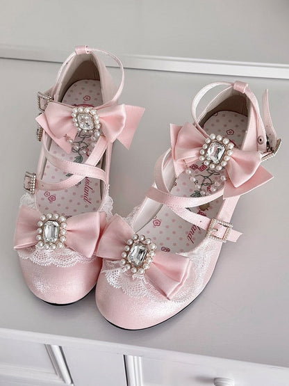 Sweet Bowknot Janes Details - Mid-Heel Mary Pink Lolita