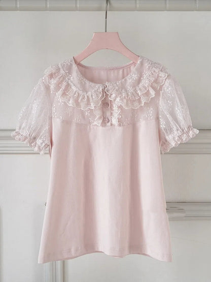 パンピンクのピーターブラウス袖襟ショートロリータ