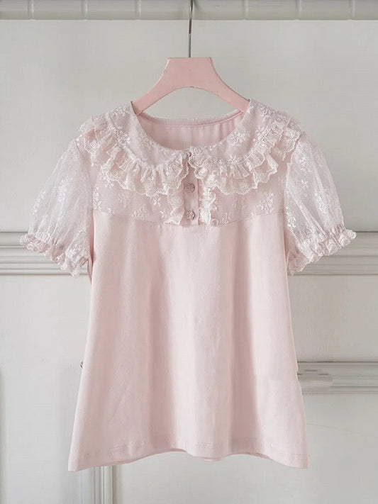 パンピンクのピーターブラウス袖襟ショートロリータ