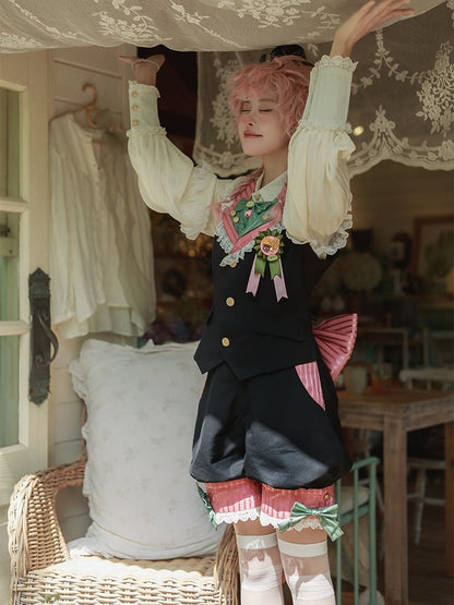 Circus Pink Waist Waistcoat Vibes Lolita Shorts Collar + High Black and Ouji Knickerbockers Blazer
