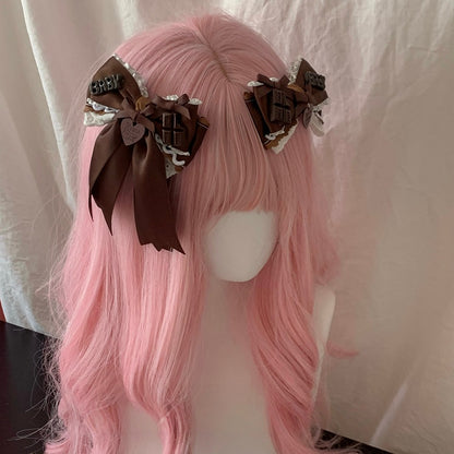 Sweet Bowknot Heart Lolita Chocolate Charm Hairclip Brown