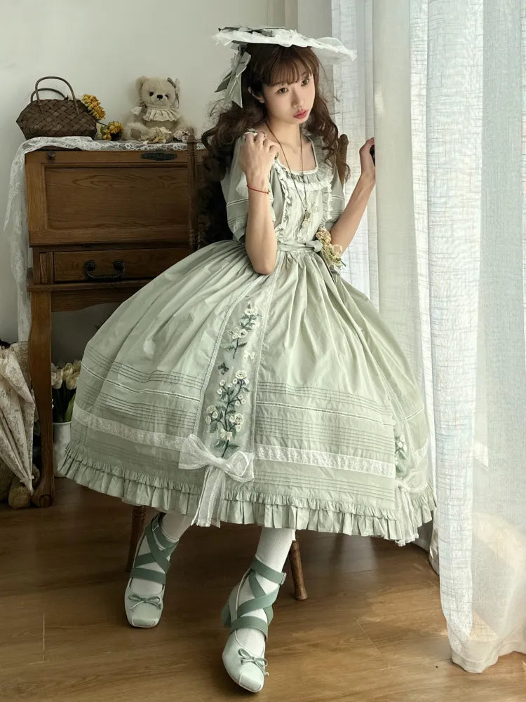 Jasmine Embroidery Cotton Neckline Lolita Dress Light Square Green