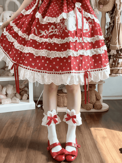 Bowknot Ruffle Color Cuffs Polka-dot 6 Socks Design Ears Bunny Options