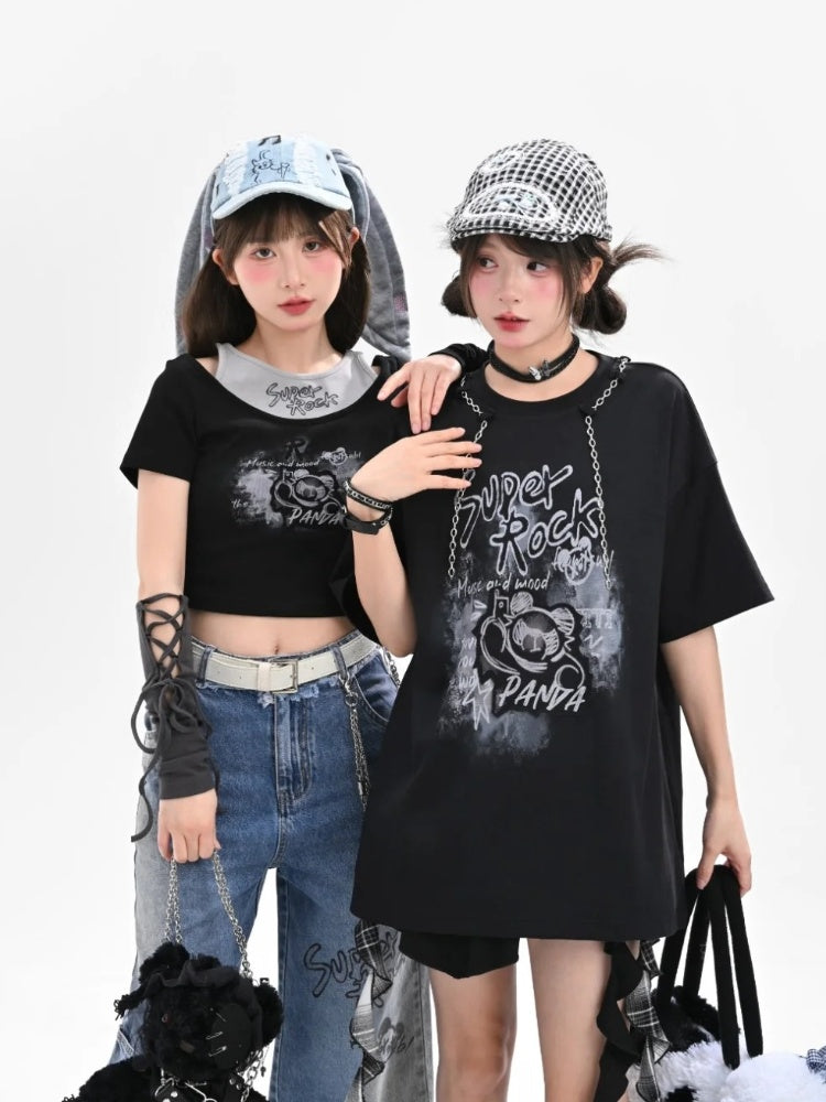 Version T-Shirt Y2K Black Graffiti Print Bittersweet Long/Short