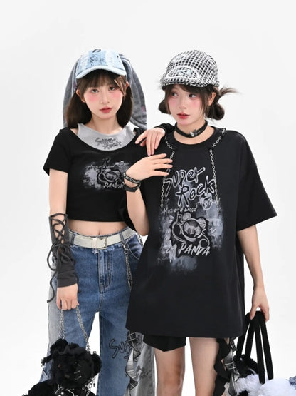 Version T-Shirt Y2K Black Graffiti Print Bittersweet Long/Short