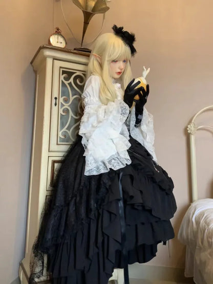 Schwarzes Lolita-Korsett mit hoher Taille und Kordelzug / Gothic-Rock mit Stäbchen