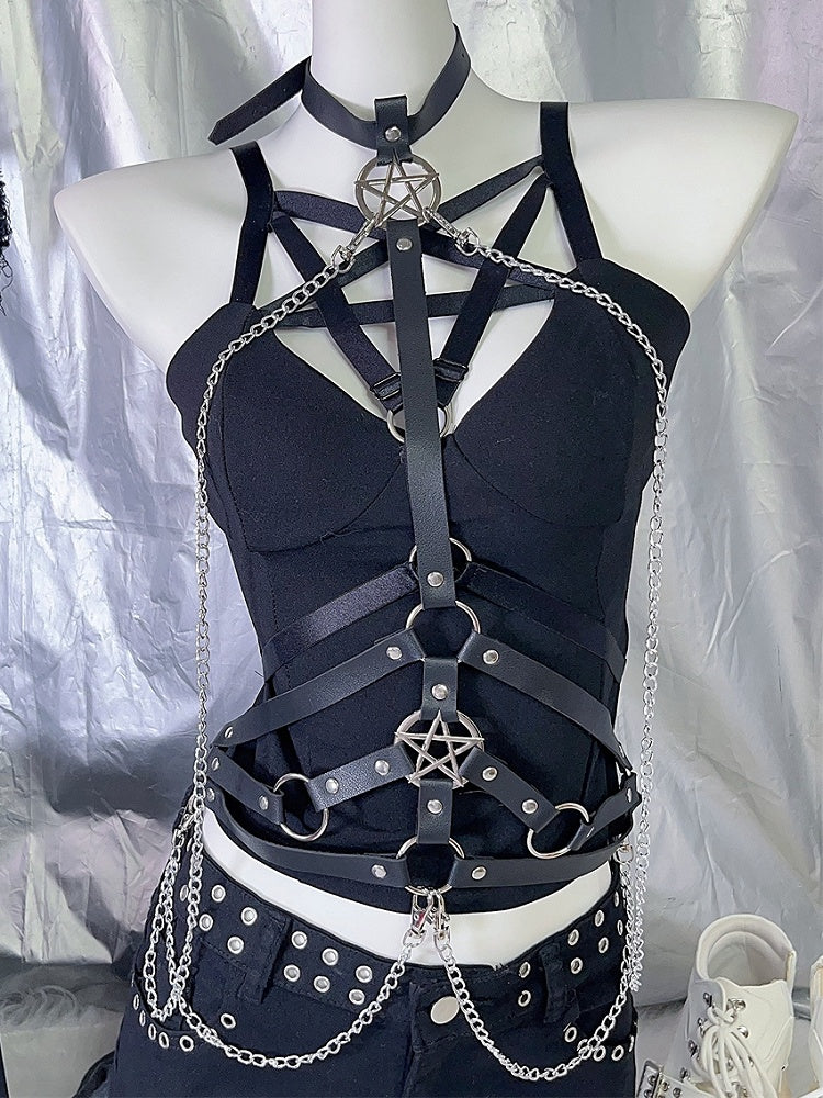 Punk Black Star Harness Belt Y2K