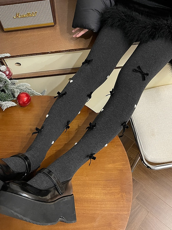 Sweet Bowknot Heart Tights