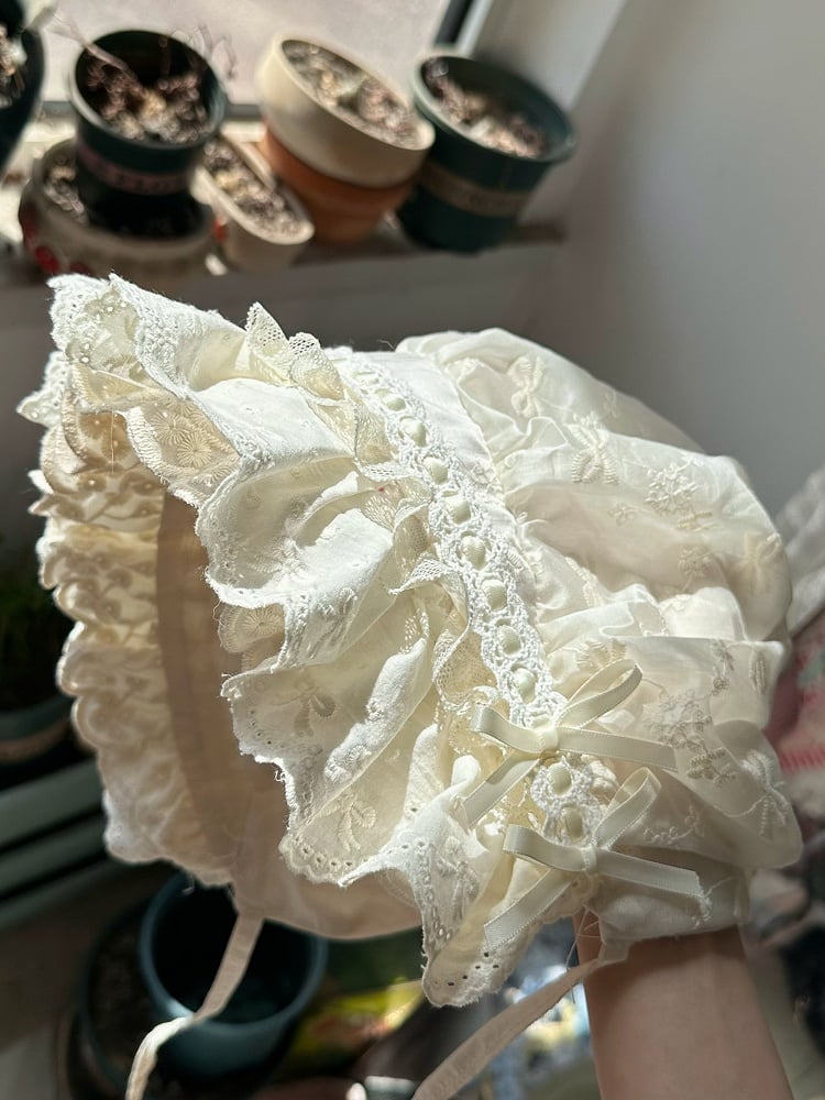 Bow Lace Trim Lolita Bonnet in 4 Colors by Chestnut Handmade