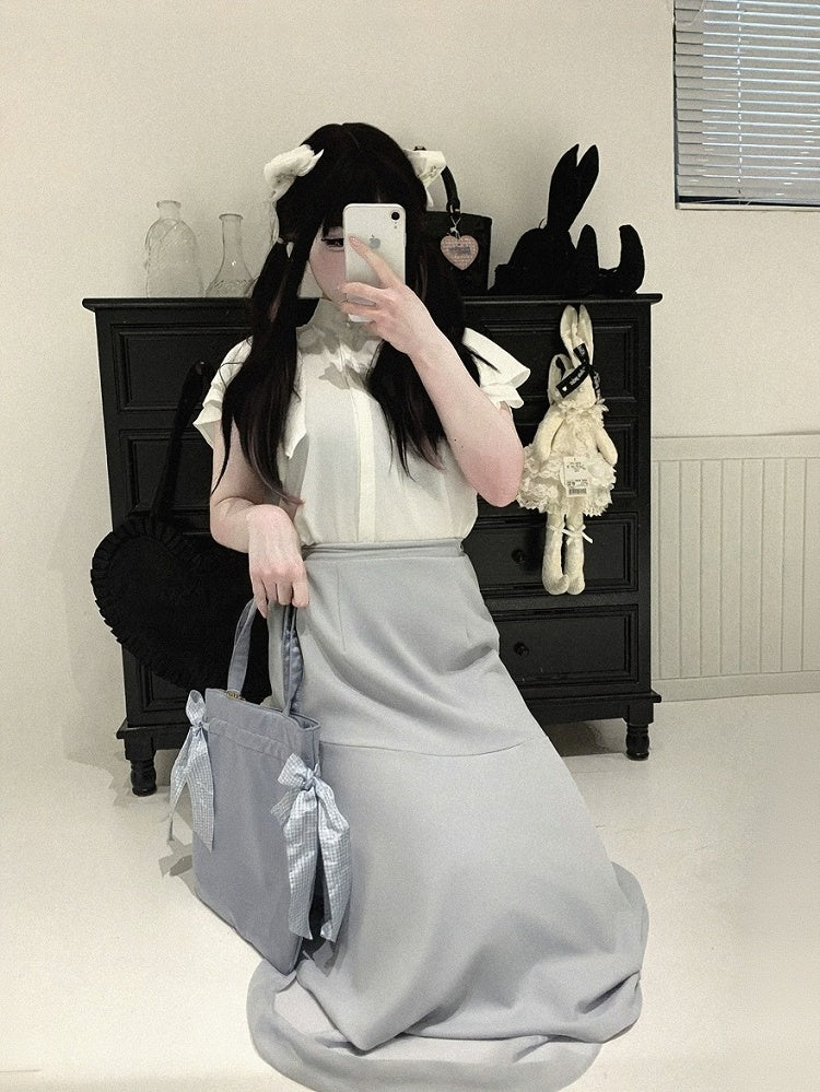 Asymmetrical Mermaid Skirt with Plaid Tulle, Seiso Style, 4 Colors - Kitty Bxllet