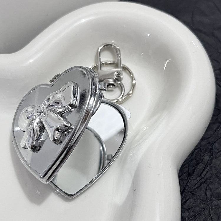 Silver Gummy Bear/Butterfly/Bow Heart-shaped Mirror Keychain