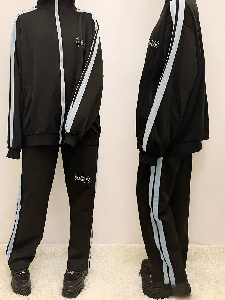 ストレートレッグパンツ カイワイバニー ブラックブルー カット刺繍 スター 天使と