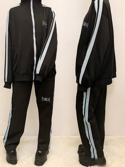 ストレートレッグパンツ カイワイバニー ブラックブルー カット刺繍 スター 天使と