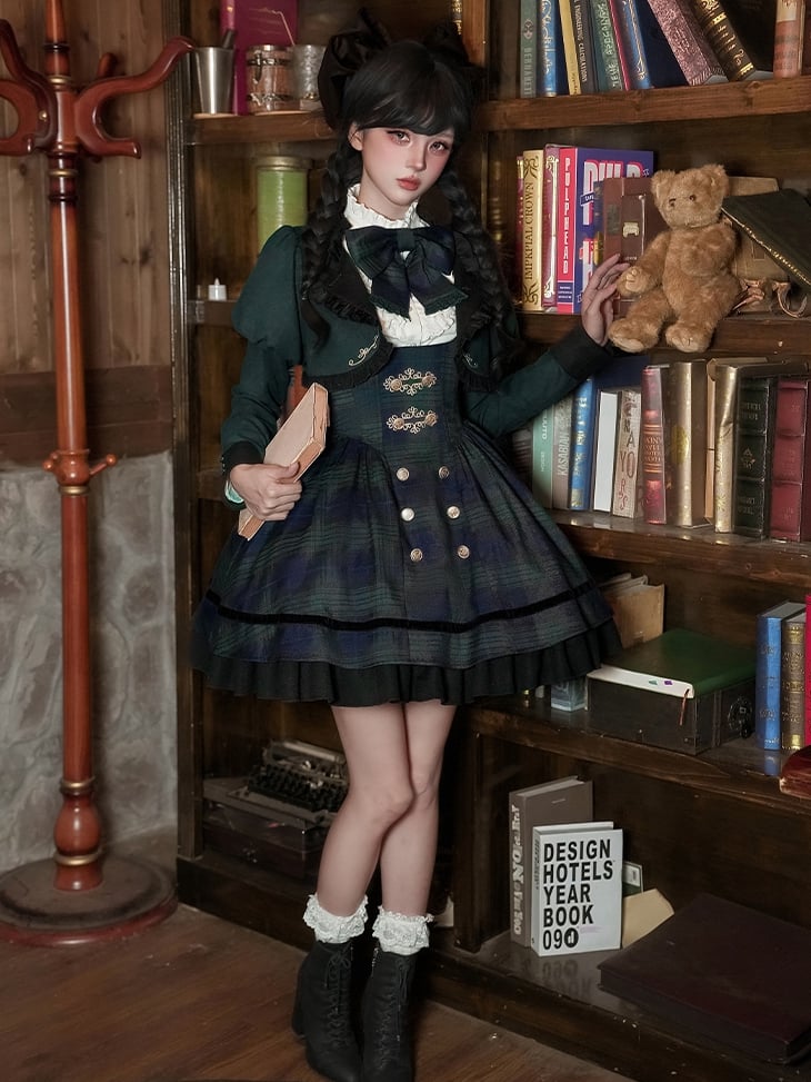 Preppy Under JSK Short Lolita Style + Green - Set Version Bust