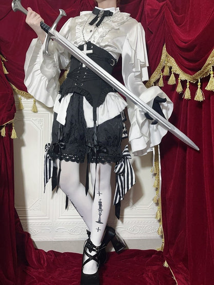 Ruffle Aristocrat White Shoulder with Lolita Cascading Blouse Ouji Panels