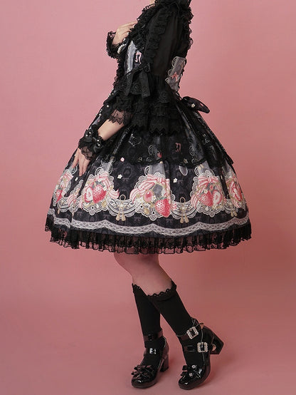 ロリータ スイート ブラック ストロベリー ジャンパー プリント スカート