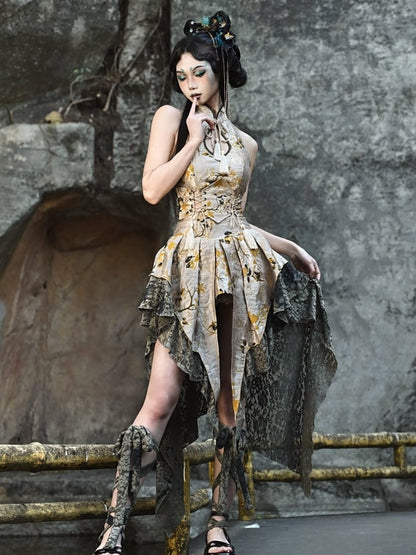 チャイナドレス ホルターネック シノワズリ クロップドトップ