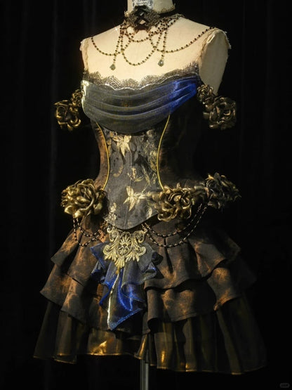 ゴールドローズ ブラック＆ゴールド ゴス ボーンド コルセット トップ