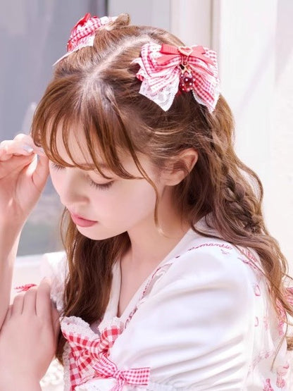 3 Color Strawberry Jirai Kei Hairclip Options Bowknot Charm