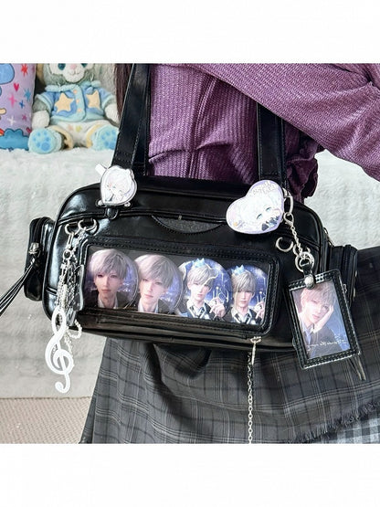 Sparkle Black Shoulder Bag with Transparent Window - DRDR