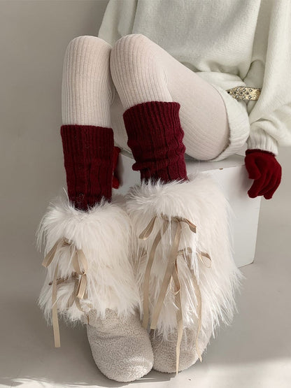 Warmers Ribbon-Tie Leg (White) Fur Faux