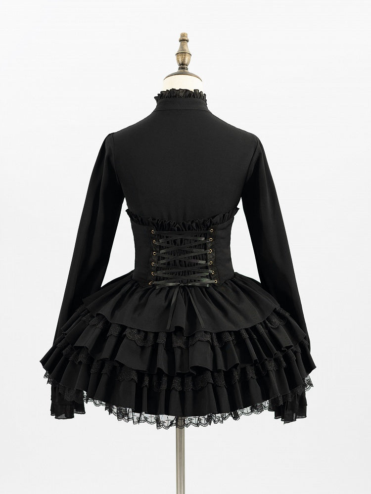 Adjustable Lace-Up Black Layered Skirt with High Waist - DevilInspired Exclusive Collection